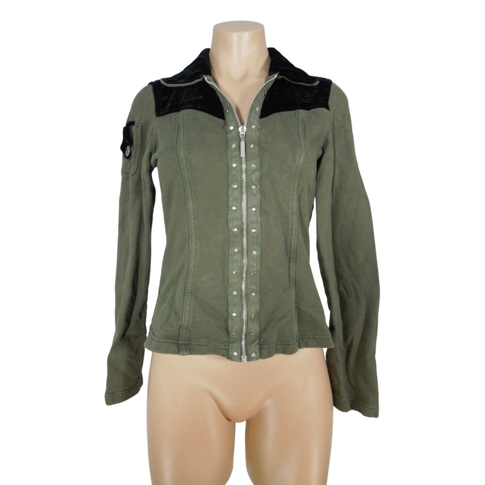 CITY LIGHTS (size S) Olive Green Combed Cotton Zip Up Top Juniors